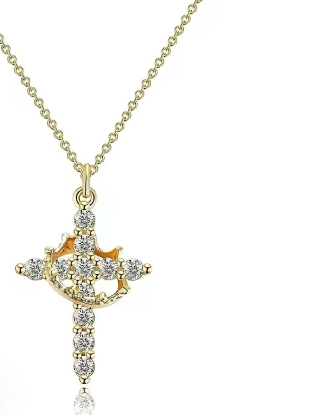 Gold Plated Crystal Cross Pendant Necklace - Women Jewelry